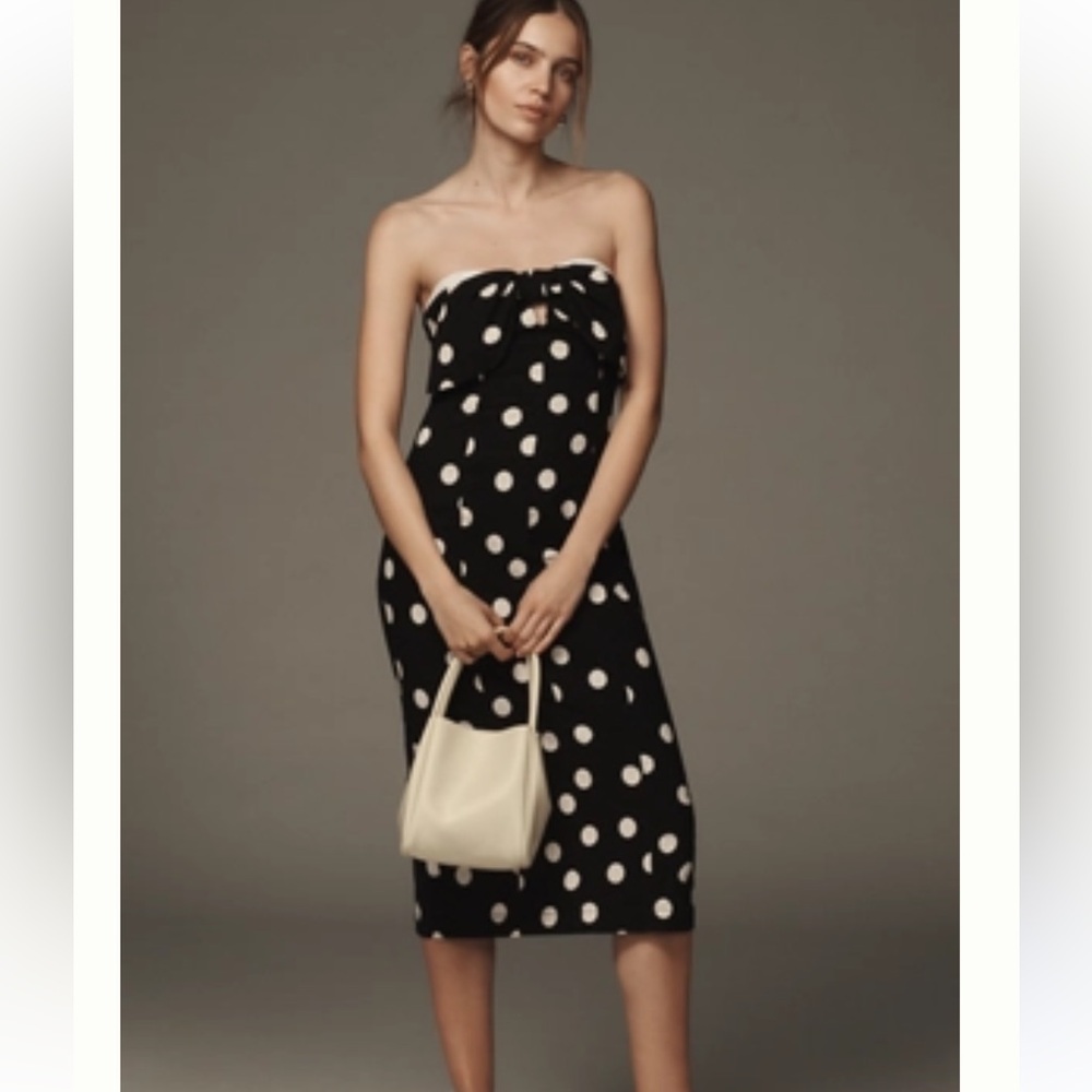 NWT Anthropologie Black and White Strapless Polka Dot Dress sz L